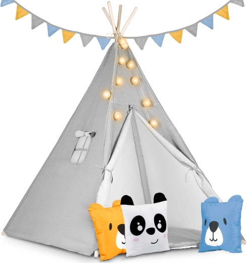 Detské teepee so svetielkami Nukido – sivé