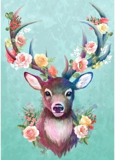 Diamantové maľovanie – jelenček s kvetinovým parohím 30 × 40 cm