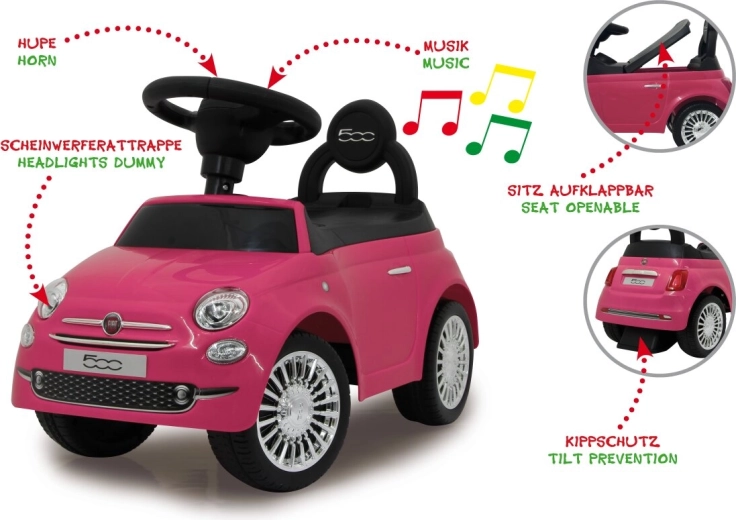 Jamara odrážadlo a chodítko Fiat 500 2v1 ružové