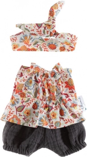 Tunika s kraťasmi a pásikom pre bábiku 38 cm – kvetinová lúka