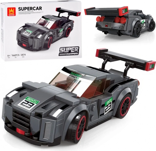 Technická stavebnica športové auto sivé, 166 dielikov s nálepkami