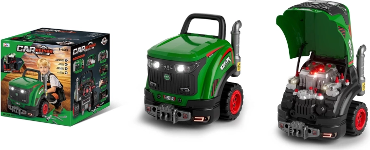 Detský mechanický traktor zelený so zvukom, svetlom a parou