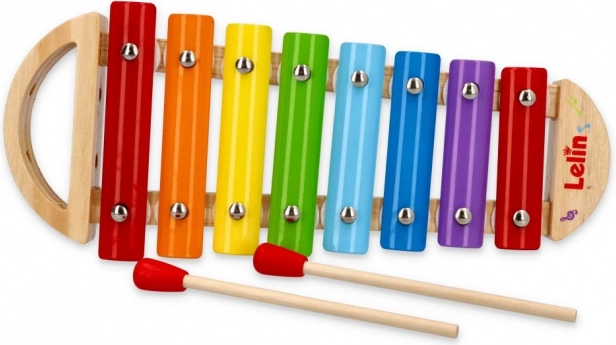 Farebný kovový xylofón v drevenom ráme pre deti