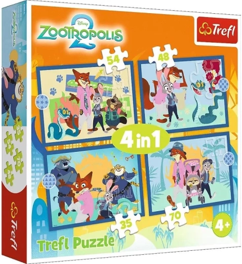 Puzzle 4 v 1 Zootopia plná dobrodružstva