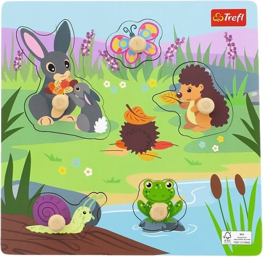 Drevené puzzle Zvieratká na lúke – 5 dielikov