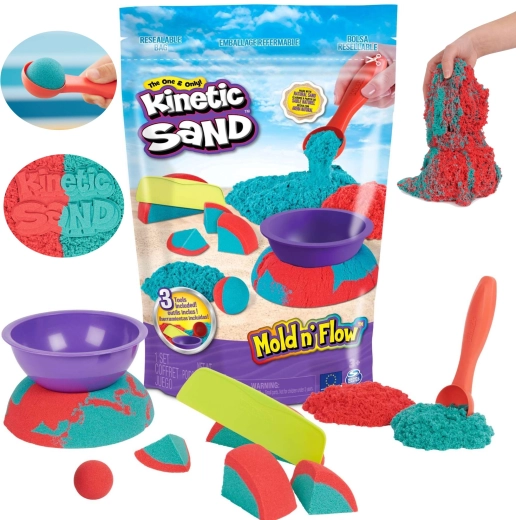 Kinetic Sand Mold 'n Flow kinetický piesok s 2 farbami a 3 doplnkami