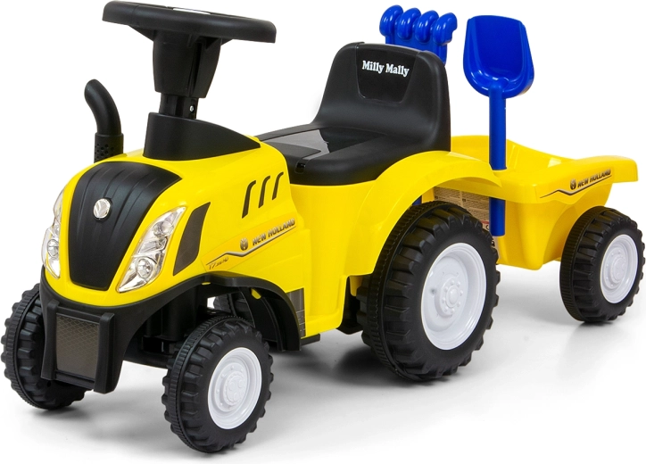 Milly Mally detské odrážadlo traktor New Holland T7 so sklopným prívesom, žltý