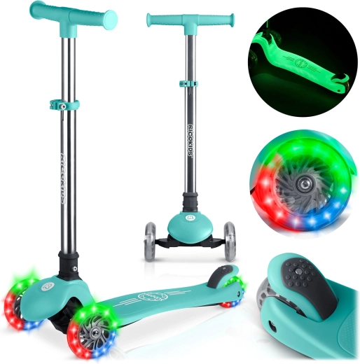 Trojkolesová balančná kolobežka pre deti RICOKIDS Glow – tyrkysová
