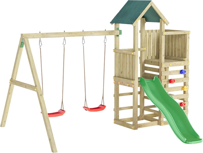 Marimex detské drevené ihrisko Play Basic so zelenou šmykľavkou