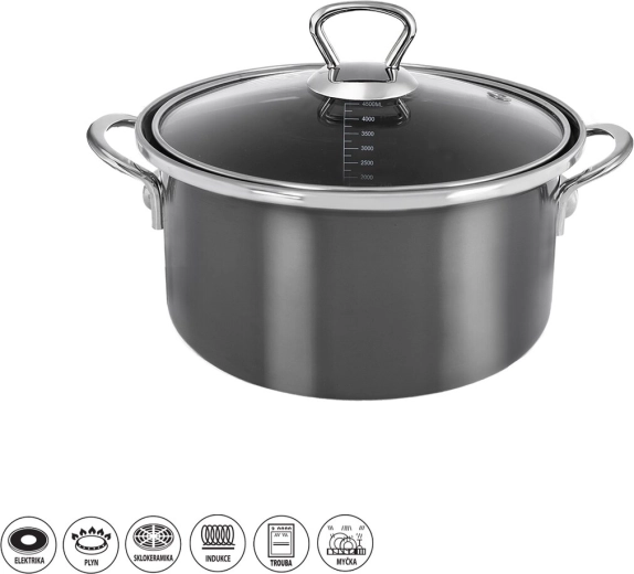Smaltovaný kastról Metalic Lem 4,5 l so sklenenou pokrievkou