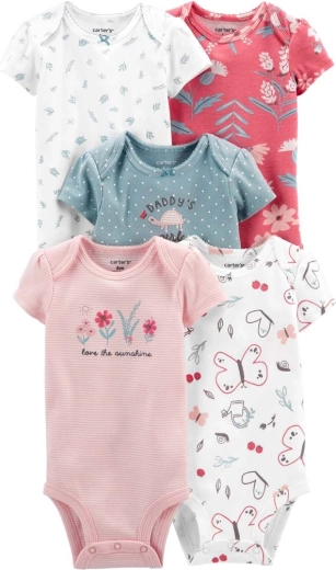Carter’s dievčenské bavlnené body s krátkym rukávom pink/blue, 5 ks