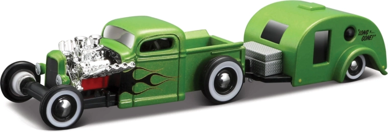 Maisto Design Tow & Go Chevrolet pick-up s obytným prívesom