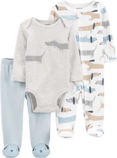 Carter’s dojčenský set 3 ks – overal na cvoky, polodupačky a body s dlhým rukávom Dogs (chlapec)