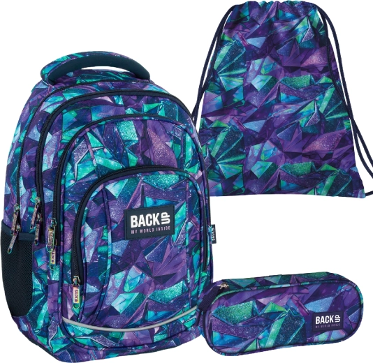 Školský set BackUP Crystal 3v1 (batoh, peračník etue a vak)