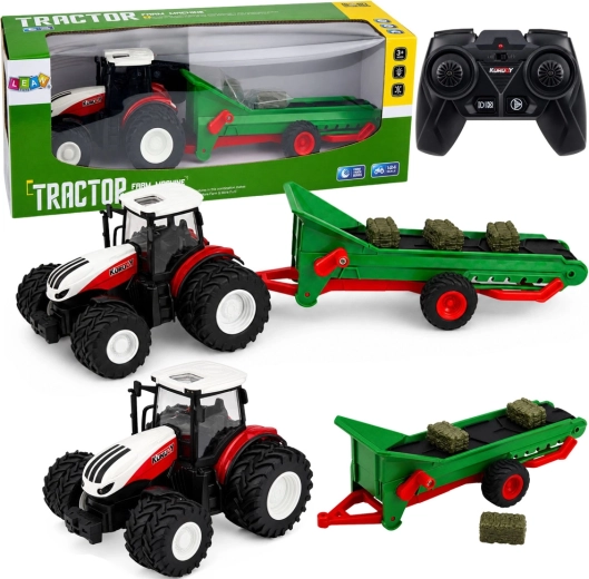 RC poľnohospodársky traktor s dopravníkom a prívesom na balíky 1:24