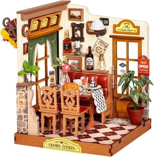 RoboTime 3D drevená miniatura domčeka – bistro na Champs-Élysées