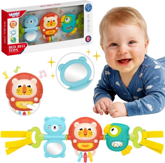 Woopie Baby senzorický závesný panel na kočík a postieľku s hrkálkou a zrkadielkom 6m+