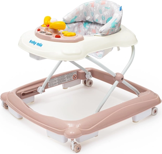 Detské chodítko BABY MIX s volantom a silikónovými kolieskami – ružové