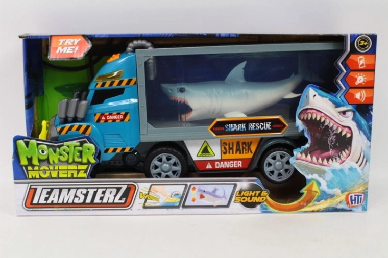 Teamsterz Monster Moverz nákladné auto s prívesom so žralokom so svetlom a zvukom