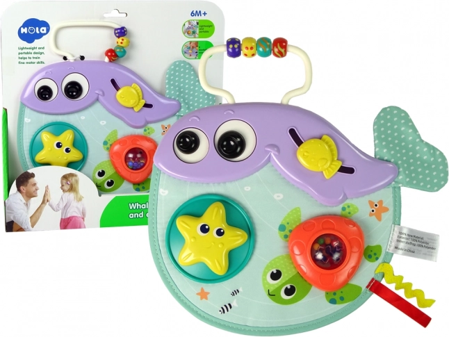 Interaktívna veľryba pre bábätká – hrkálka a didaktická hračka