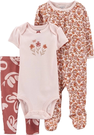 3-dielna súprava CARTER'S: body s krátkym rukávom, overal a legíny Pink floral pre dievčatko – PRO