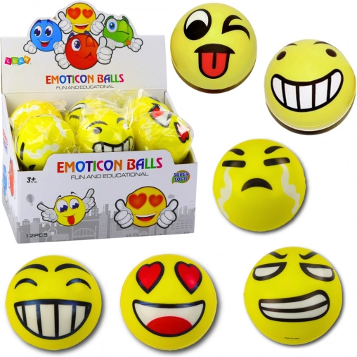 Penená loptička s emotikonmi 10 cm, žltá