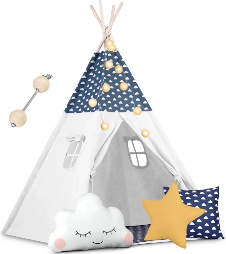 Detské teepee so svetielkami Nukido – námornícka modrá