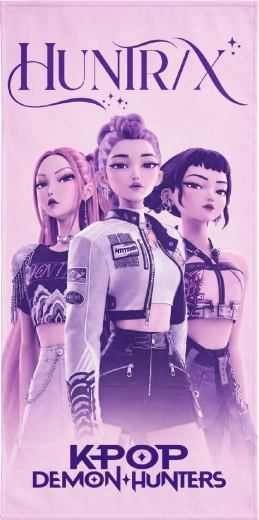 Detská rýchloschnúca osuška K-Pop Demon Hunters Huntrix 70 × 140 cm, ružovo-fialová