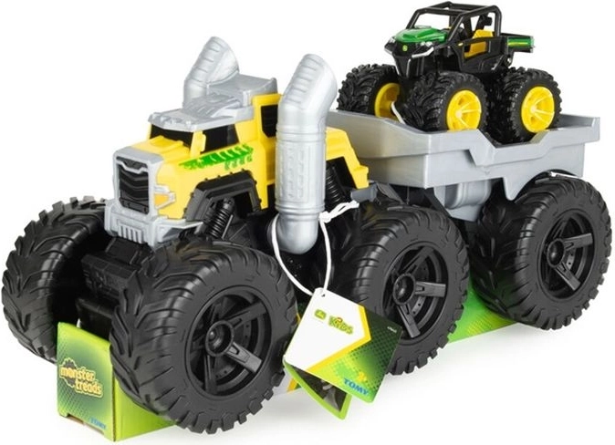 Tomy John Deere Monster Treads Roaring Rev Up Hauler – sada monster trucku s prepravníkom a vozidlom Gator