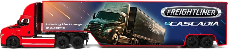 Kovový kamión Freightliner eCascadia s kontajnerom 33 cm