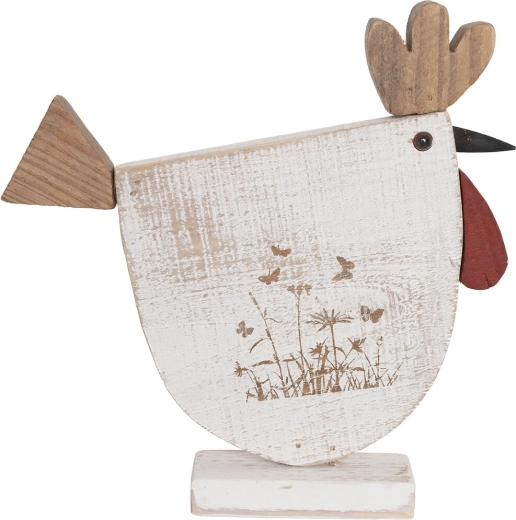 Dekorácia sliepočka z dreva s motívom kvetu béžová 27 × 5 × 27 cm