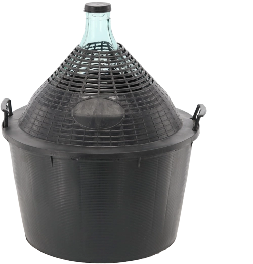 Sklenený balón na fermentáciu v plastovom koši 34 l s úzkym hrdlom