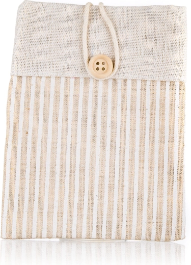 Dekoratívne bavlnené vrecúško Nature s pruhmi, svetlohnedé 10,5 × 14 cm