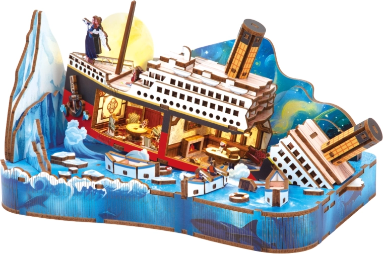 2Kids Toys 3D drevená skladačka miniatúrna scéna Titanic - 1 kus