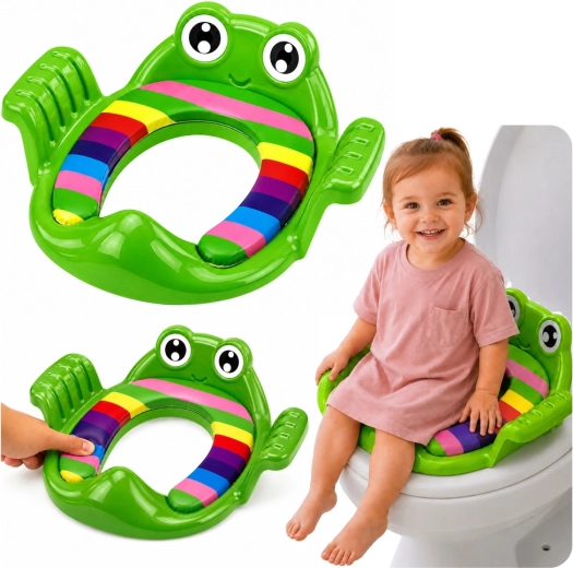 Detské WC sedadlo (redukcia na toaletu) žabka s mäkkým sedadlom a úchytmi zelené