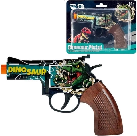 Kovový kapsľový revolver s motívom dinosaura