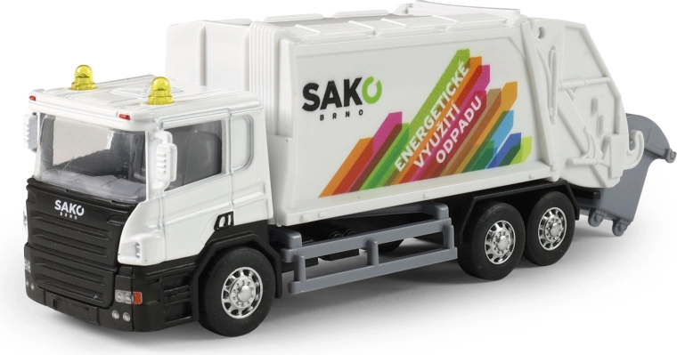 Kovové smetiarske auto SAKO na spätný chod s odpadkovým košom