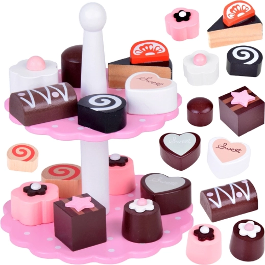 Drevená dvojposchodová sada s koláčikmi pre deti