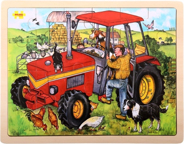 Drevené puzzle traktor 24 dielikov BIGJIGS TOYS