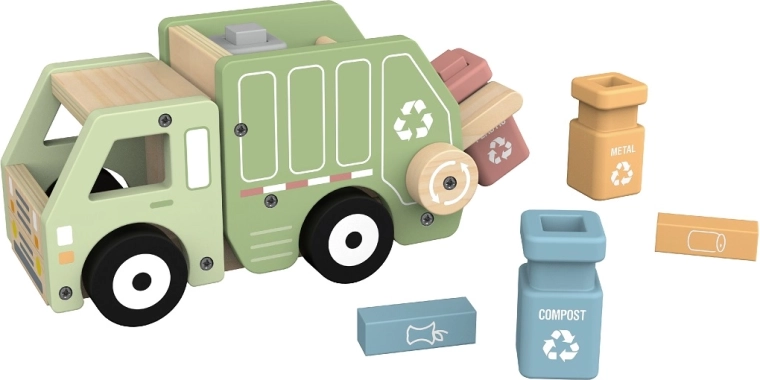 2Kids Toys drevené smetiarske auto na recykláciu s kontajnermi