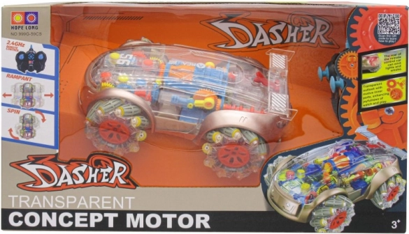 RC auto s dymovým efektom a transparentným dizajnom