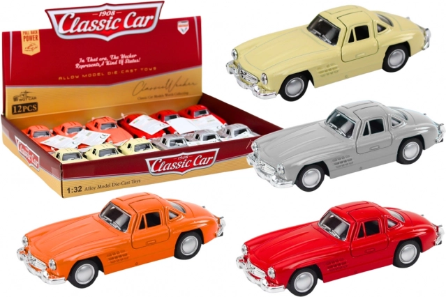 Klasické kovové auto 1:32 s otváracími dverami a zotrvačníkom