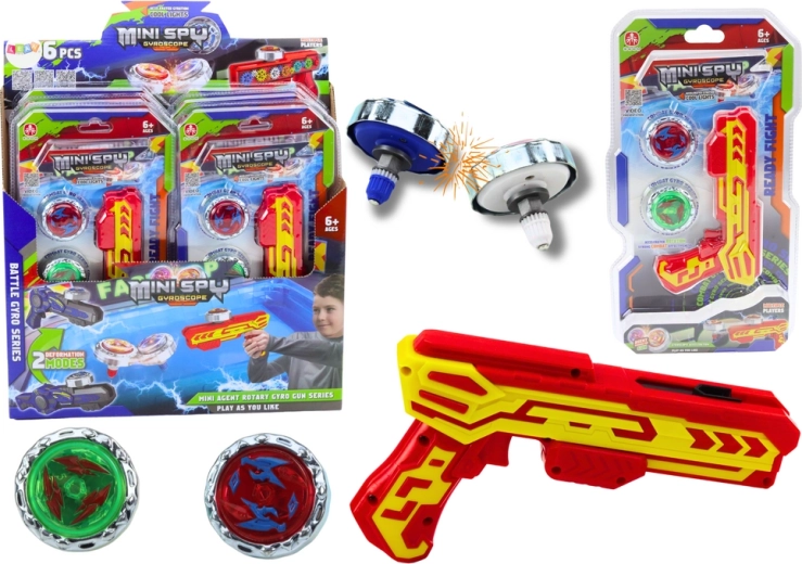 Vystreľovacia pištoľ s 2 kovovými gyroskopmi so svetlami – červená