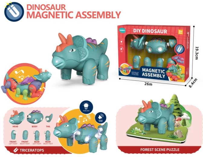 Magnetický dinosaurus Triceratops so svetlom a zvukom