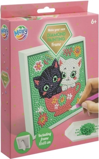 Moxy diamantové maľovanie na ráme mačičky 15 × 15 cm