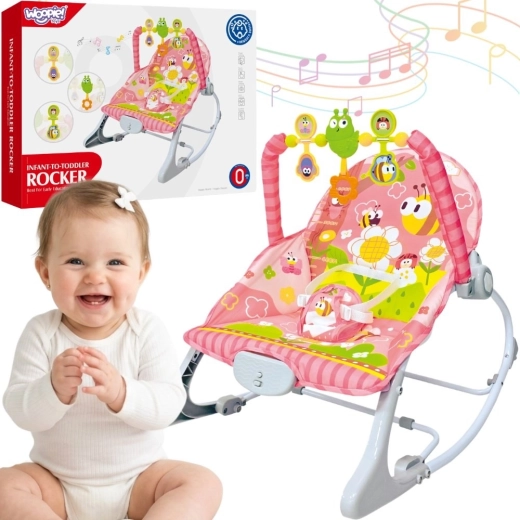 Woopie Baby ružové vibračné hojdacie lehátko s hrazdičkou
