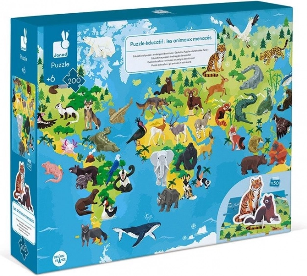 JANOD vzdelávacie puzzle ohrozené zvieratá, 200 dielikov