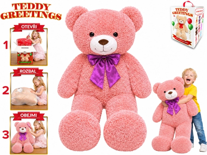 Teddy Greetings plyšový medveď s mašľou 120 cm ružový - 1 kus