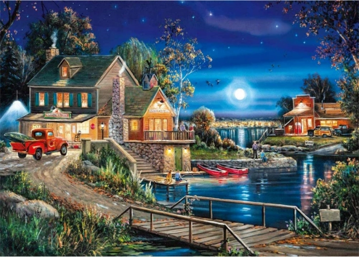 Diamantové maľovanie (diamond painting) Gospodarstwo nocą 40 × 30 cm