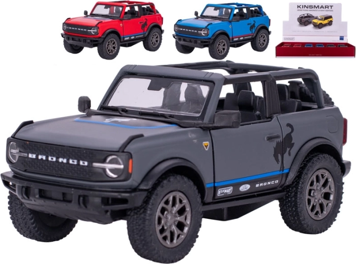 Kinsmart Ford Bronco 2022 kovový model auta s pull-back (13 cm) – mix farieb, 12 ks v displeji